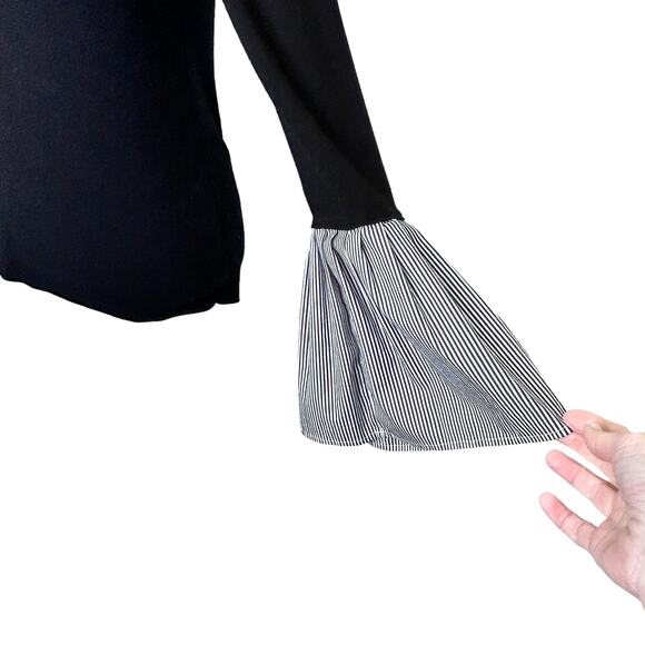 Halogen Black Sweater Black White Striped Bell Ruffle Sleeve - Picture 3 of 7